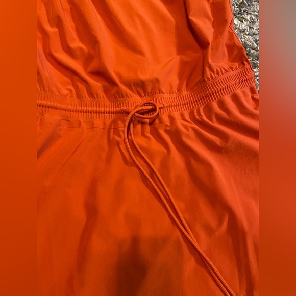 ATHLETA SAVANNAH Strap Mini Dress M Orange V-Neck Sleeveless Drawstring - Picture 4 of 7